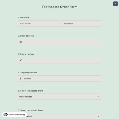 Toothpaste Order Form