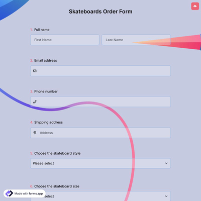 Skateboards Order Form