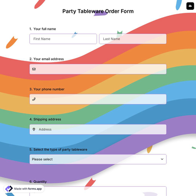 Party Tableware Order Form
