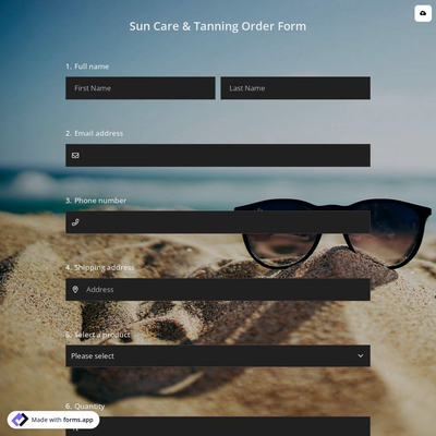 Sun Care & Tanning Order Form