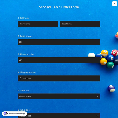 Snooker Table Order Form