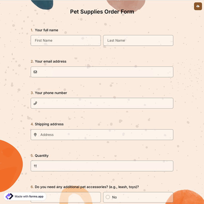 Pet Supplies Order Form