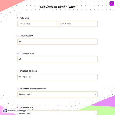 Activewear Order Form
