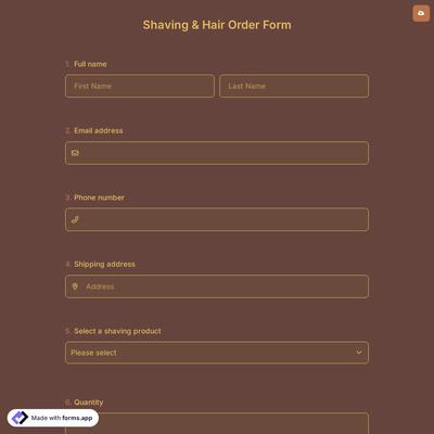 Shaving & Hair Order Form