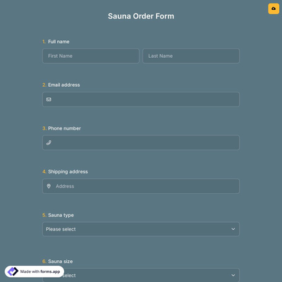 Sauna Order Form