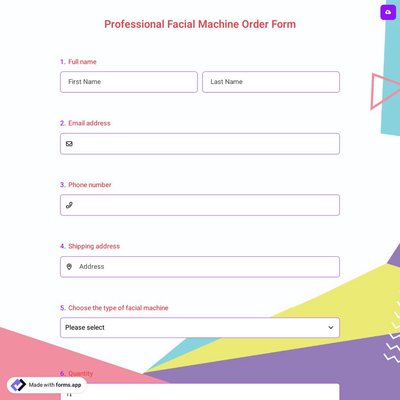 Professional Facial Machine Order Form