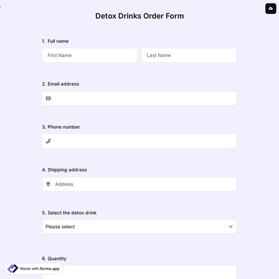 Detox Drinks Order Form