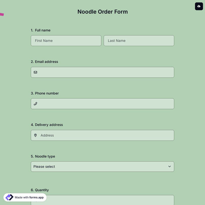 Noodle Order Form