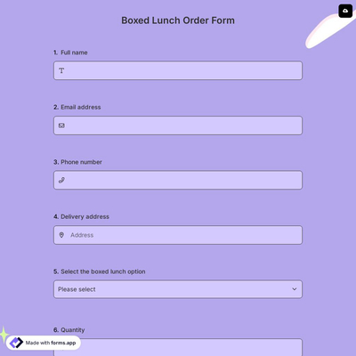 Boxed Lunch Order Form