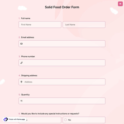 Solid Food Order Form
