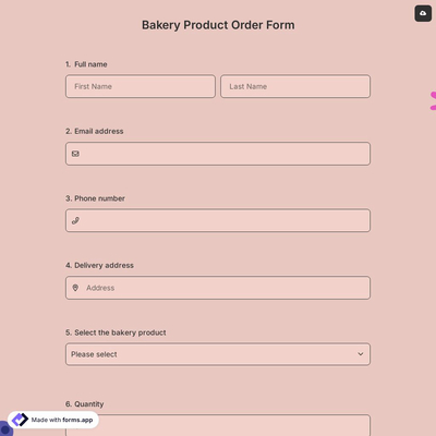 Bakery Product Order Form