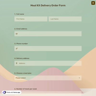 Meal Kit Delivery Order Form
