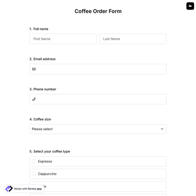 Coffee Order Form