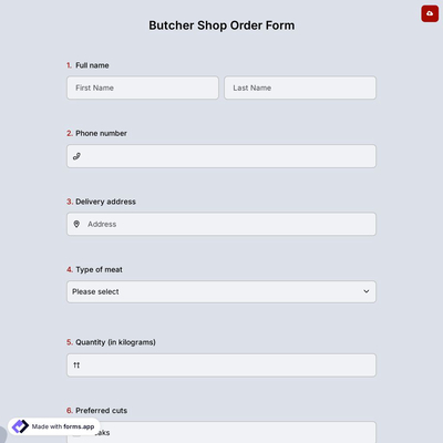 Butcher Shop Order Form