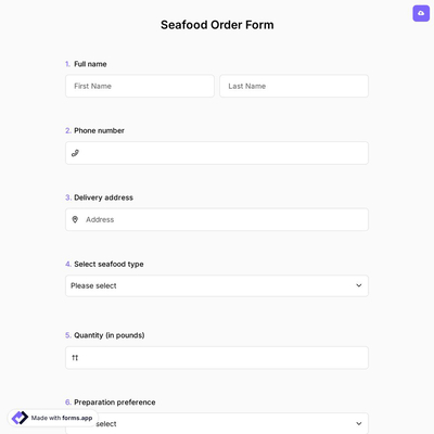 Seafood Order Form
