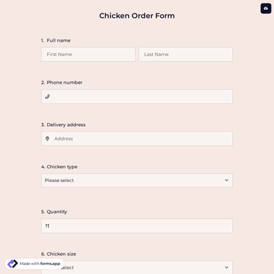 Chicken Order Form