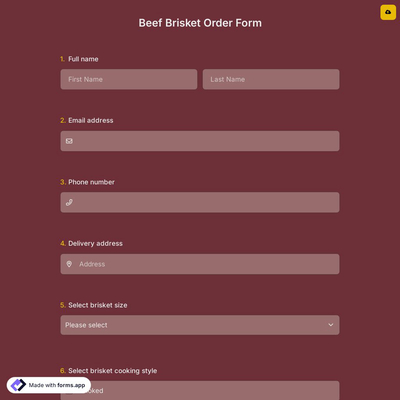 Beef Brisket Order Form