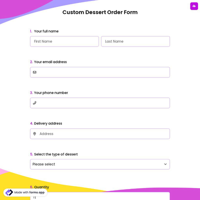 Custom Dessert Order Form