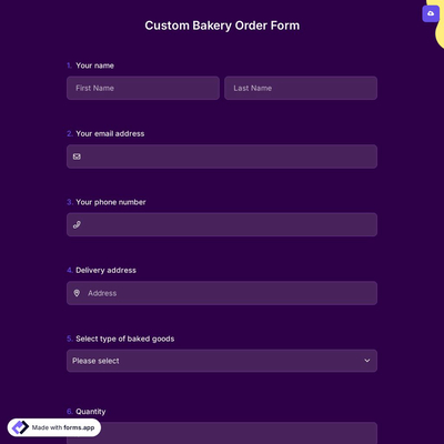 Custom Bakery Order Form