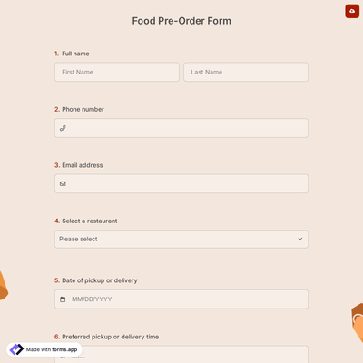 Food Pre-Order Form