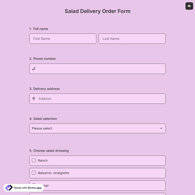 Salad Delivery Order Form