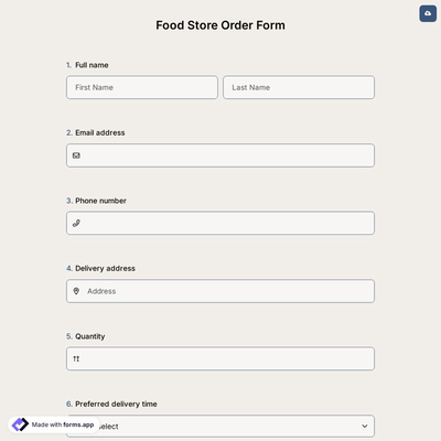 Food Store Order Form