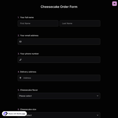 Cheesecake Order Form