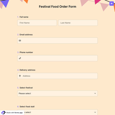 Festival Food Order Form