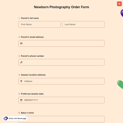 Newborn Photography Order Form