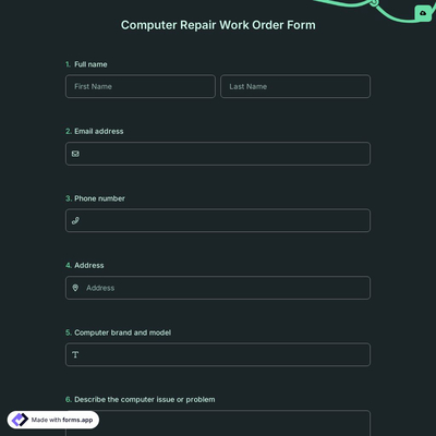 Computer Repair Work Order Form