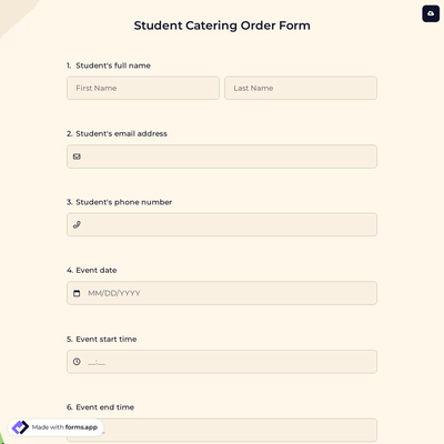 Student Catering Order Form