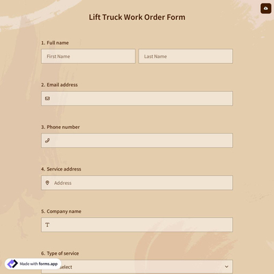 Lift Truck Work Order Form