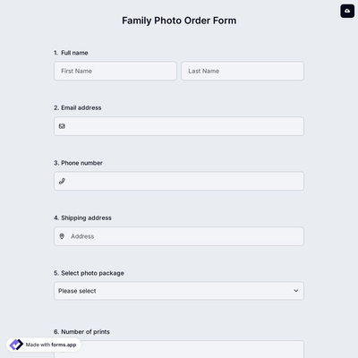 Family Photo Order Form