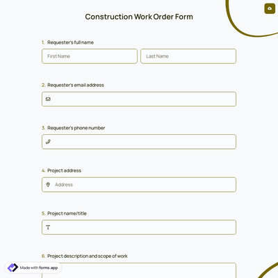 Construction Work Order Form