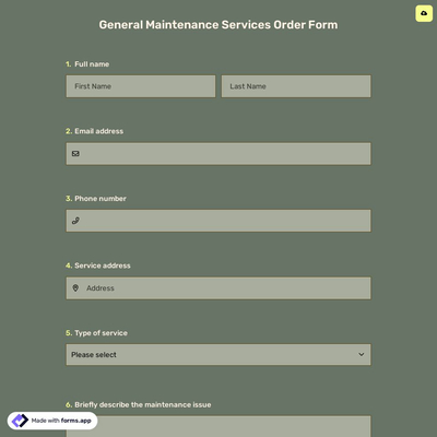 General Maintenance Services Order Form