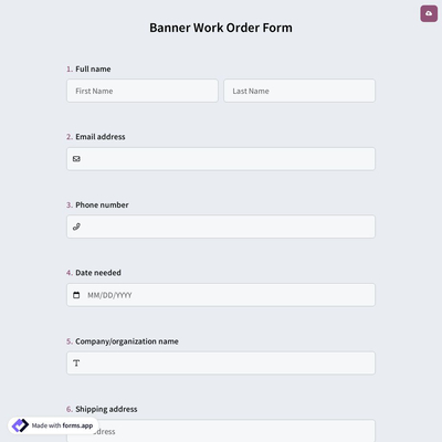 Banner Work Order Form