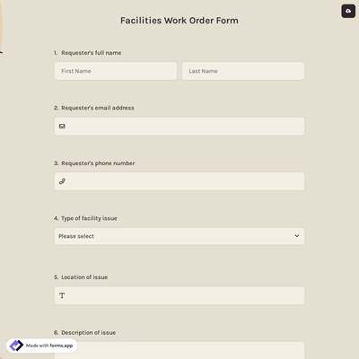 Facilities Work Order Form