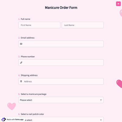 Manicure Order Form