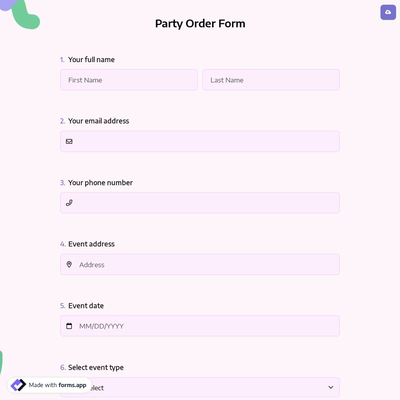 Party Order Form