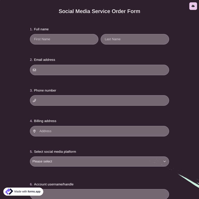 Social Media Service Order Form