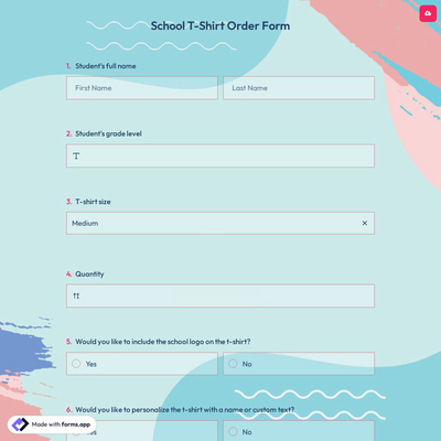 School T-Shirt Order Form