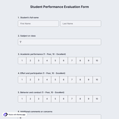Student Performance Evaluation Form