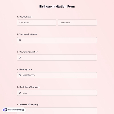 Birthday Invitation Form