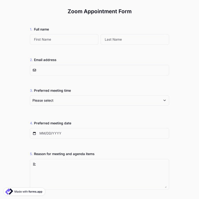 Zoom Appointment Form