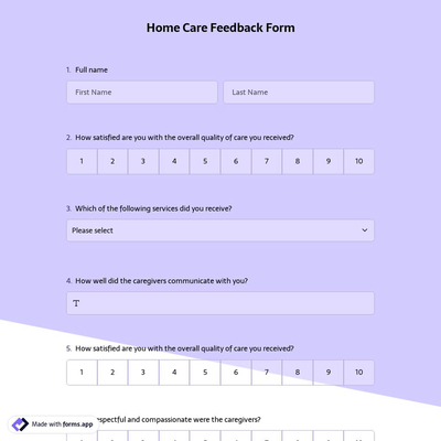 Home Care Feedback Form