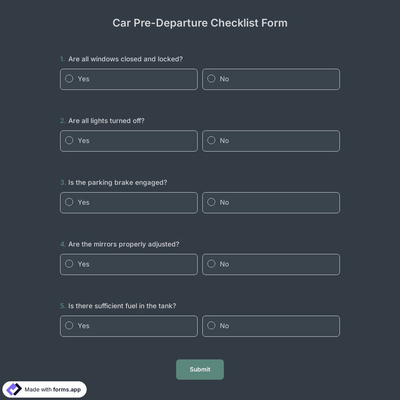 Car Pre-Departure Checklist Form