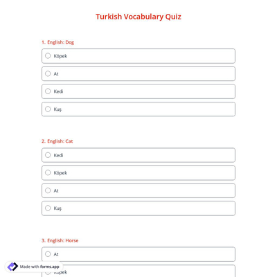 Turkish Vocabulary Quiz