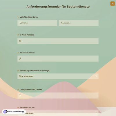 Anforderungsformular für Systemdienste