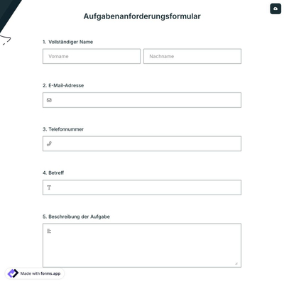 Aufgabenanforderungsformular