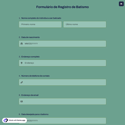 Formulário de Registro de Batismo